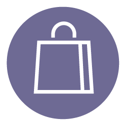 Graphic illustration of a shopping bag used to represent our Delivery members. The background is dark purple with a white illustration in the center.