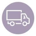 Graphic illustration of a box truck used to represent our Distributor members. The background is medium purple with a white illustration in the center.