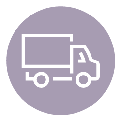 Distributor Graphic illustration of a box truck used to represent our Distributor members. The background is medium purple with a white illustration in the center.