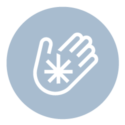 Graphic illustration of a hand with a graphic 8-point star in the middle used to represent our Microbusiness members. The background is light blue with a white illustration in the center.