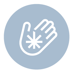 Graphic illustration of a hand with a graphic 8-point star in the middle used to represent our Microbusiness members. The background is light blue with a white illustration in the center.